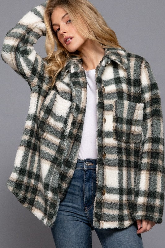 Long Sleeve Oversized Printed Fur Faux Jacket