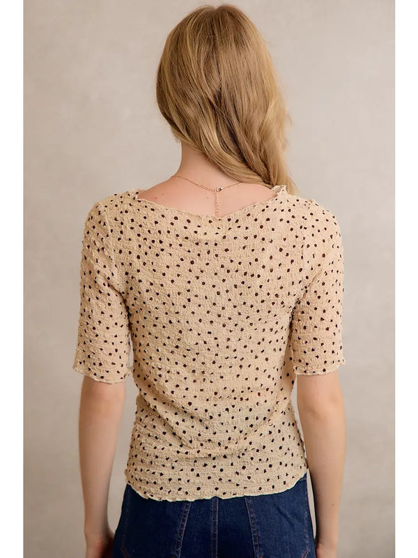 Polka Dot Crinkled Stretch Short Sleeves