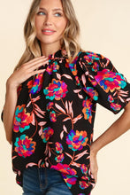 Load image into Gallery viewer, Frilled Mockneck Floral Woven Top
