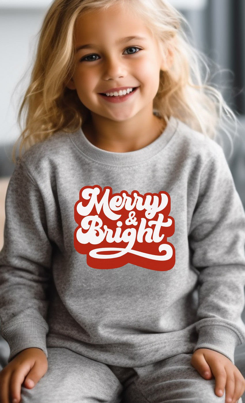 Retro Merry And Bright Christmas Kids Sweatshirt