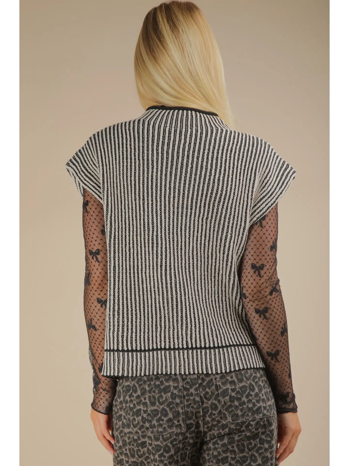 Two Tone Ribbed Knit Sweater Vest