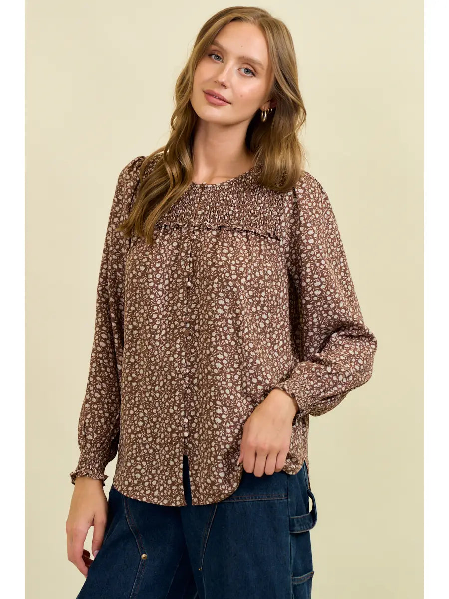 Long Sleeve Blouse Smocked Blouse