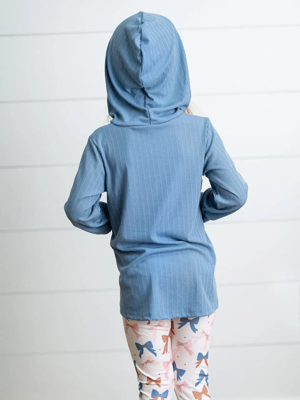 Girls Blue Ruffle Hi-Lo Hoodie & Coquette Bow Legging Set