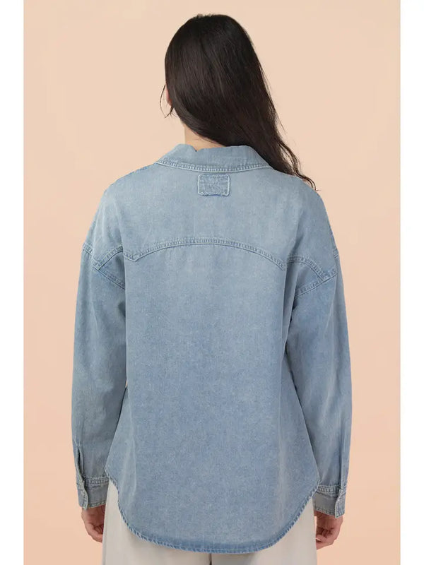 Oversized Washed Denim Casual Shirt Top