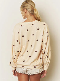 Polka Dot Long Sleeve Textured Knit Top