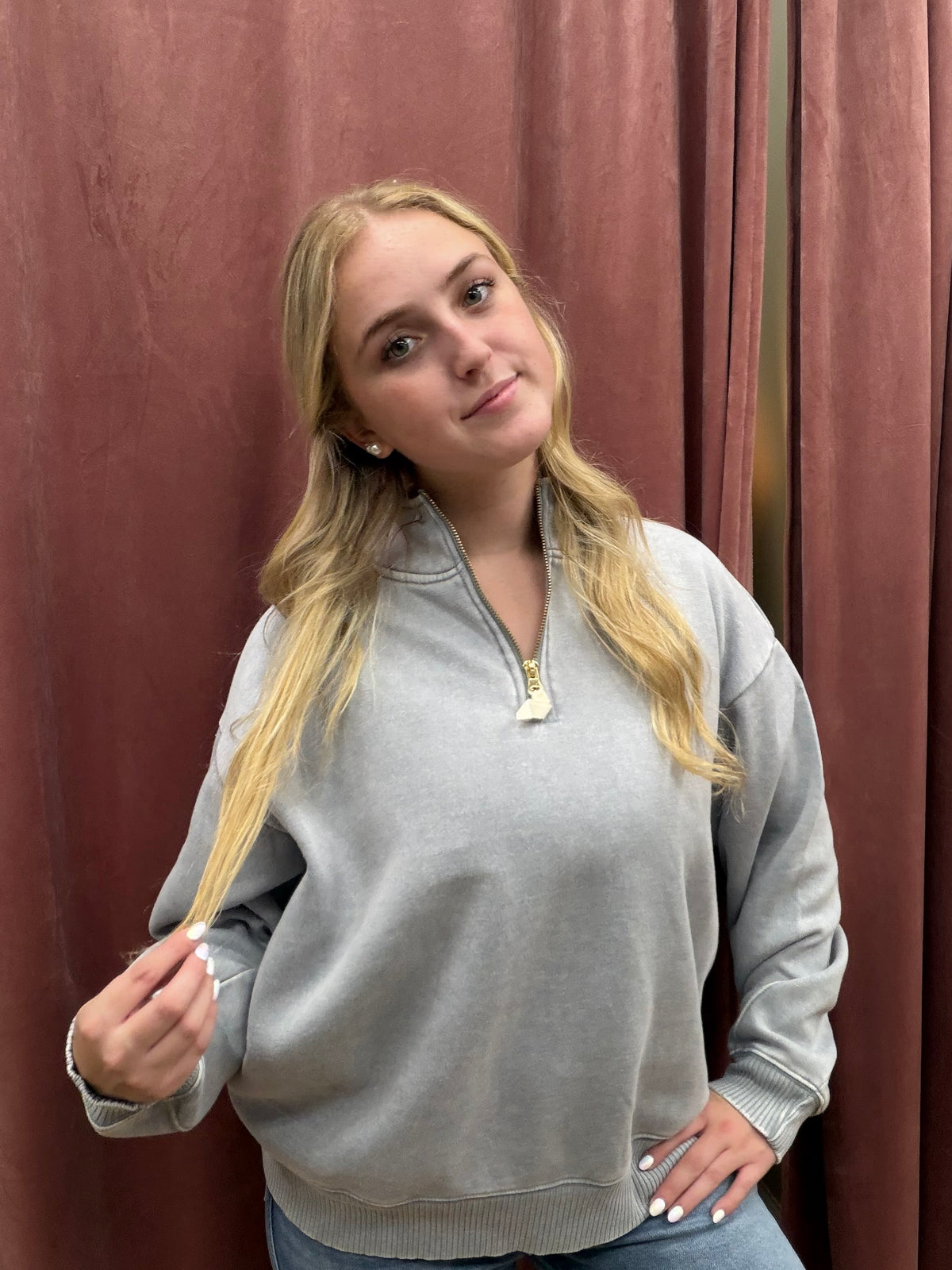 Acid Wash Fleece Half Zip Sweatshirts