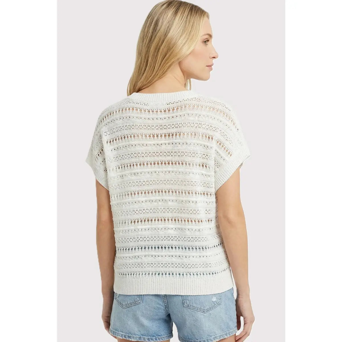 V Neck Crochet Like Sweater