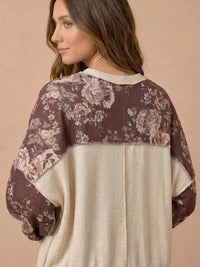 Color Block Floral Pullover Knit Plus Top
