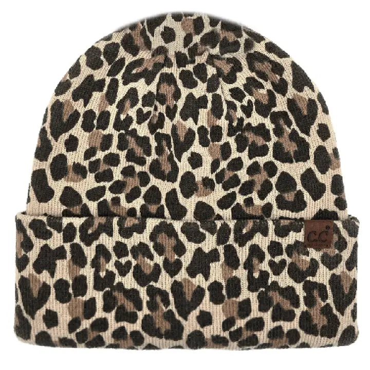 C.C Leopard Pattern Print Cuff Beanie Winter Hat