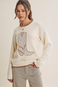 Plaid Cowboy Boot Cotton Sweater
