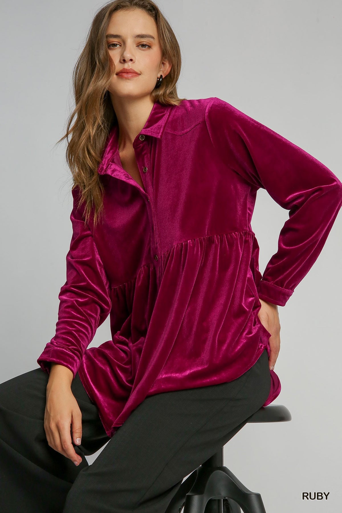 Button Down Velvet Tunic