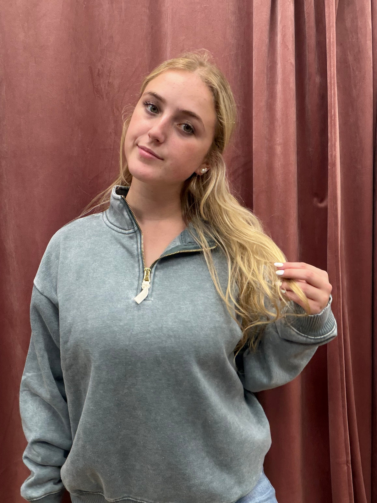 Acid Wash Fleece Half Zip Sweatshirts