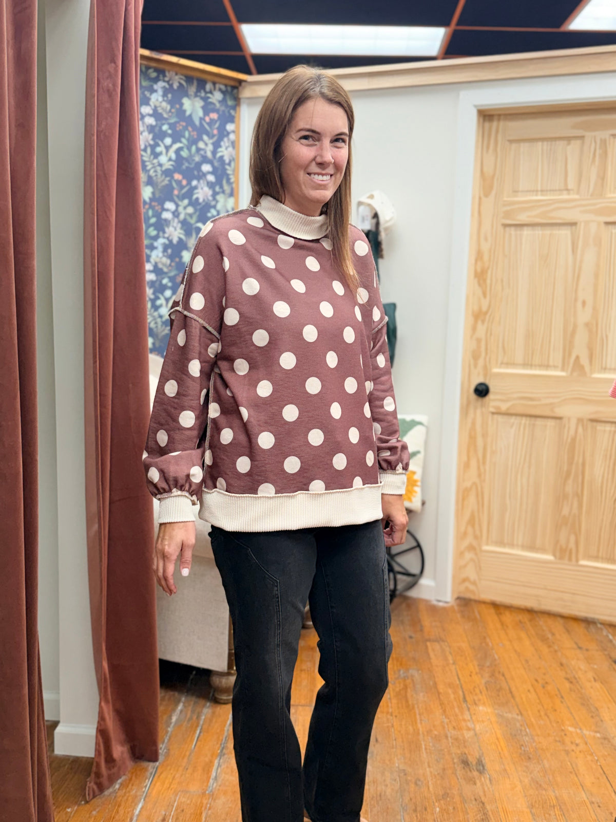 Oversized Polka Dot Pullover Sweatshirt