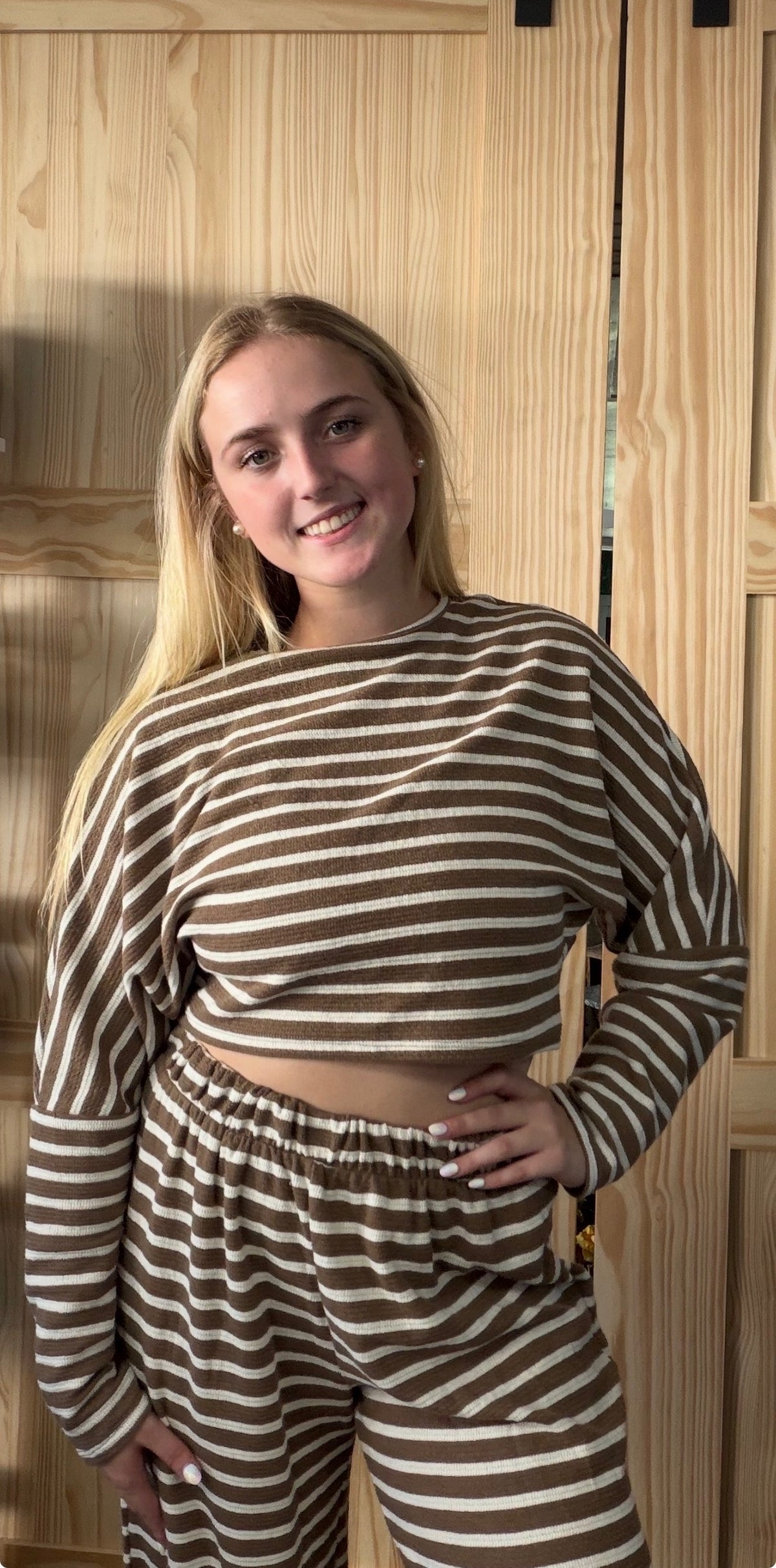 Striped Lounge Top & Wide Leg Pant Set