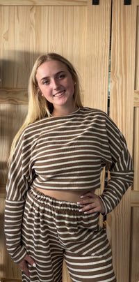 Striped Lounge Top & Wide Leg Pant Set