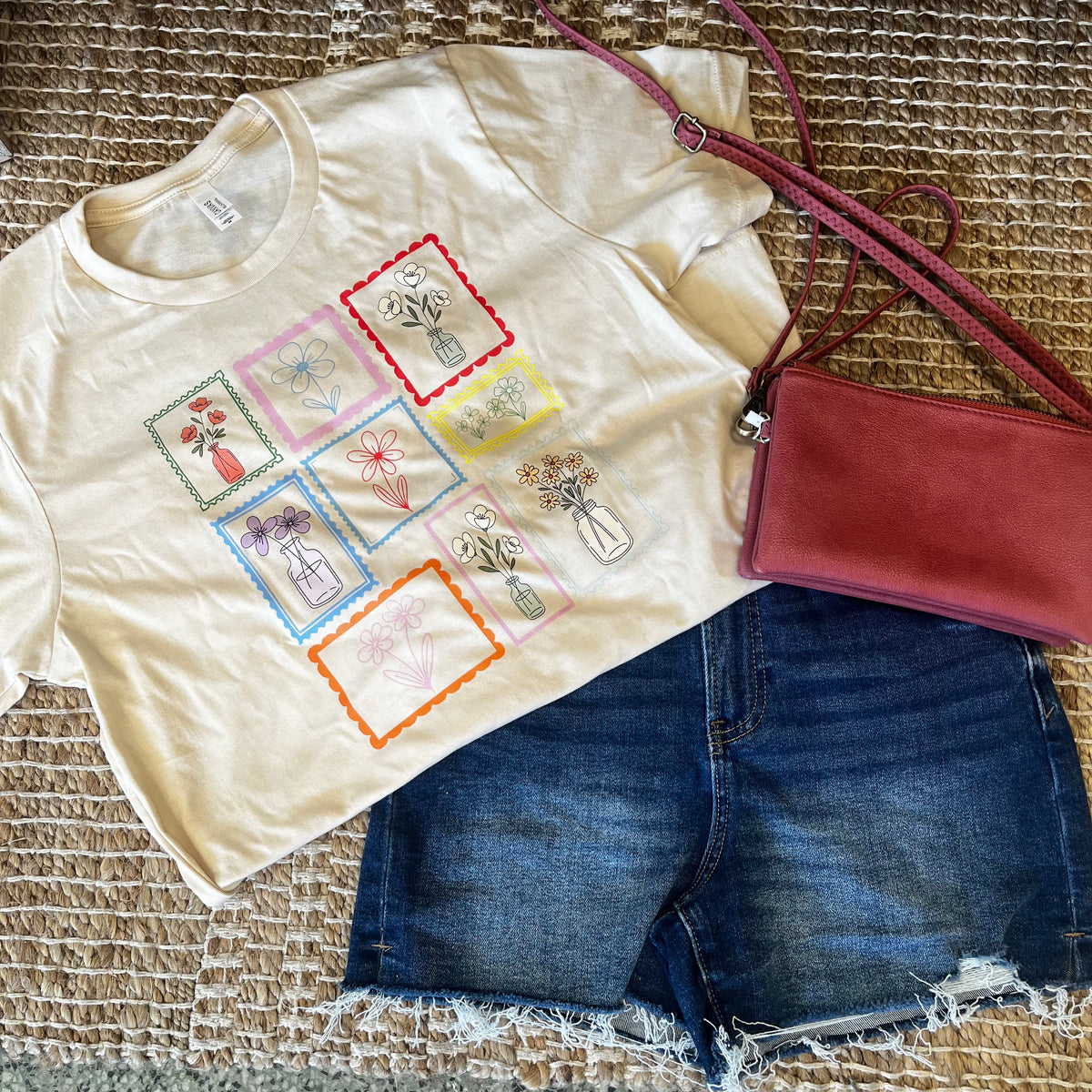 Short Sleeve Flower Stamp Shirt