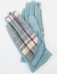 Plaid Button Soft Touchscreen Cuff Gloves