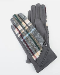 Plaid Button Soft Touchscreen Cuff Gloves