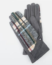 Load image into Gallery viewer, Plaid Button Soft Touchscreen Cuff Gloves
