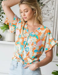 Short Sleeve Multi Color Floral Top