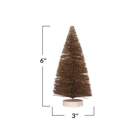 6"H Sisal Bottle Brush Tree w/ Glitter & Wood Base