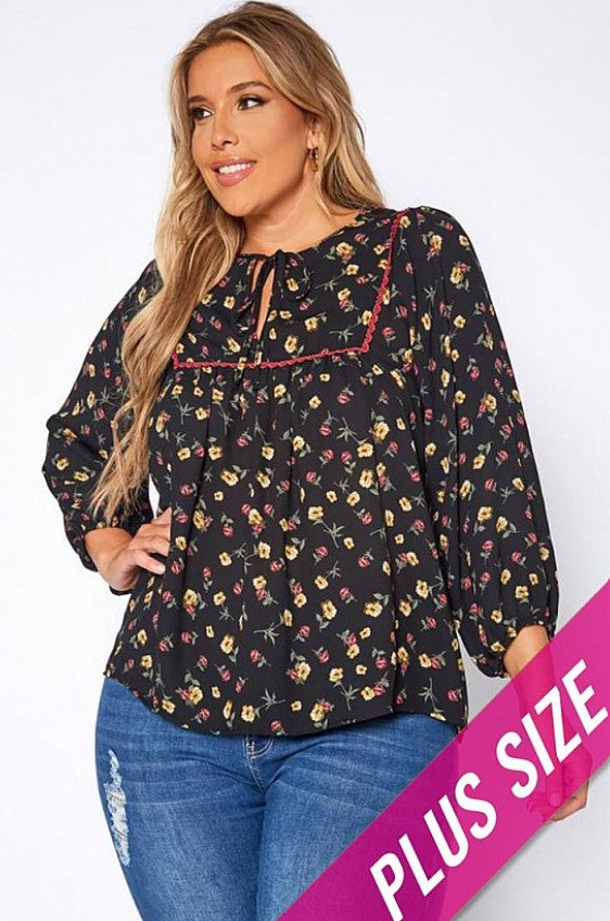 Laced Floral Plus Long Sleeve Top