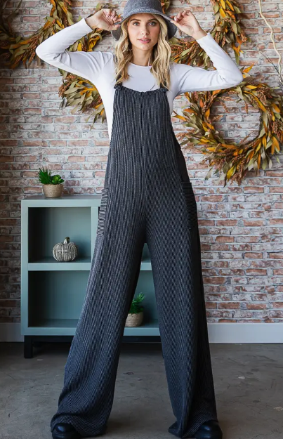 Solid Rib Overall Jumpsuit