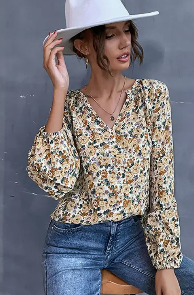 Floral V-Neck Blouse