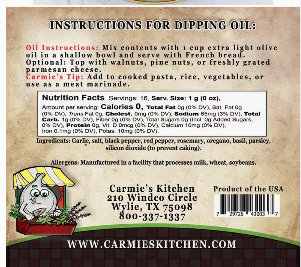 Carmies Italian Herb Dipping Oil