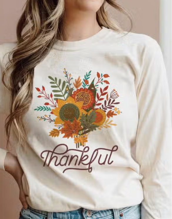 Thankful Fall Floral Bouquet Graphic Long Sleeve