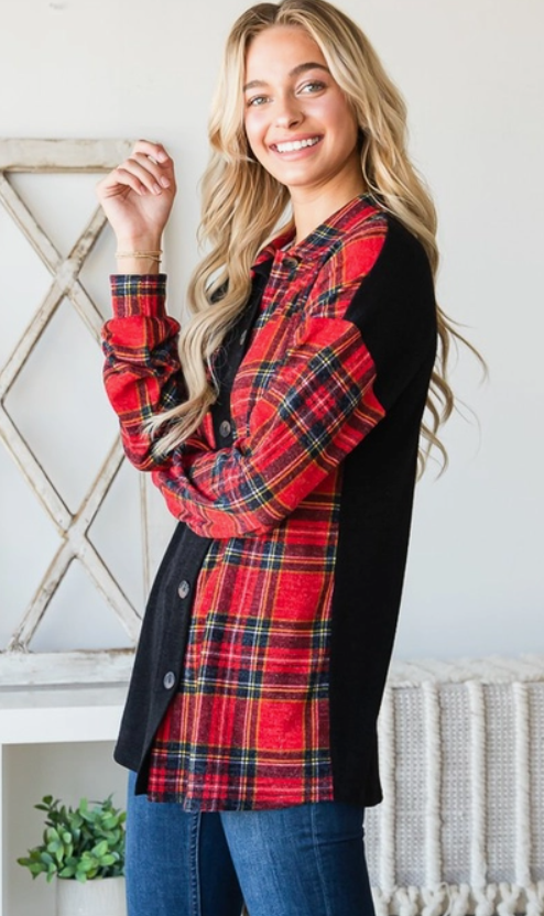 Long Sleeve Plaid Contrast Plus Shacket