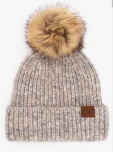 Load image into Gallery viewer, C.C Classic Rib Beanie with Faux Fur Pom
