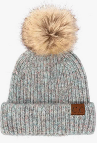 C.C Classic Rib Beanie with Faux Fur Pom