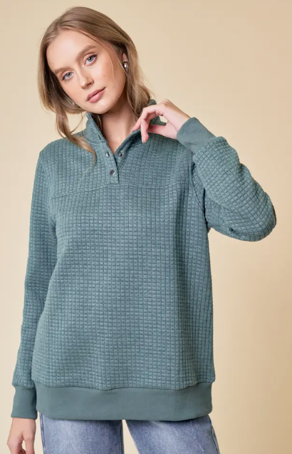 Funnel Neck Top with Quilted Yoke