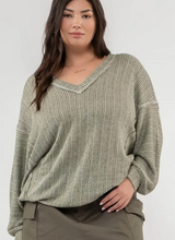 Load image into Gallery viewer, Plus Striped Drop Shoulder V Neck Knit Top

