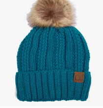Load image into Gallery viewer, C.C Knit Beanie with Fuzzy Lining and Pom
