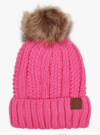 C.C Knit Beanie with Fuzzy Lining and Pom