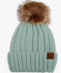 C.C Knit Beanie with Fuzzy Lining and Pom