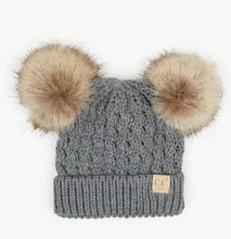 Load image into Gallery viewer, Cc Kids Double Pom Pom All Over Cable Beanie
