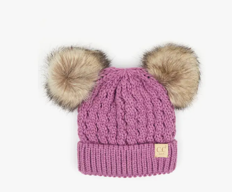 Cc Kids Double Pom Pom All Over Cable Beanie