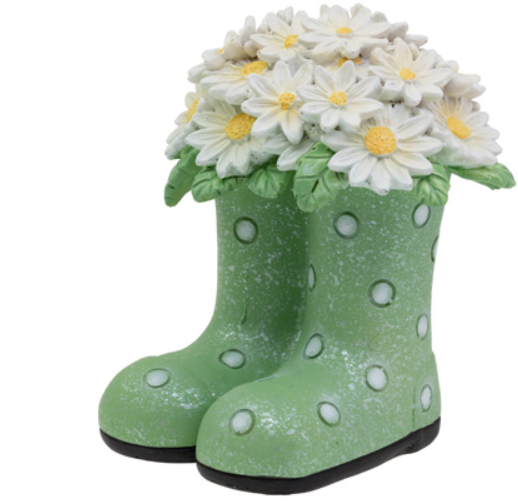 Polka Dot Green Boot With Daisies