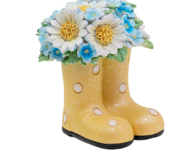 Polka Dot Yellow Boots With Floral Boquet
