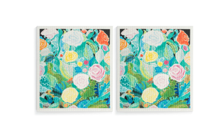 ArtLifting Biodegradable Dish Cloths Set of 2 - Floral Black