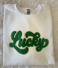 Load image into Gallery viewer, Lucky St Patricks Day Chenille Patch Sweatshirt
