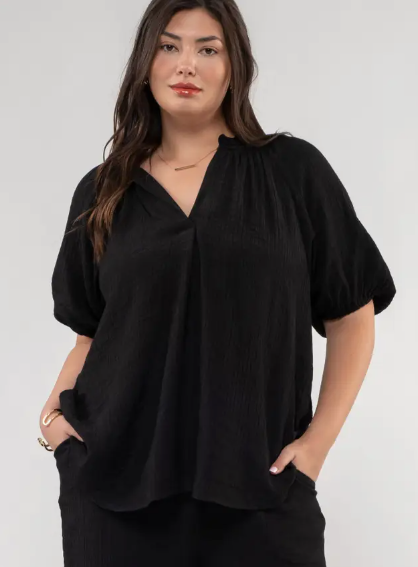 Scrunched Elastic Vneck Plus Shirt