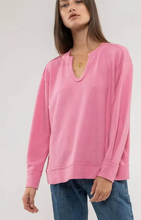 Load image into Gallery viewer, Raw Edge Split Neck and Hem Rib Knit Top
