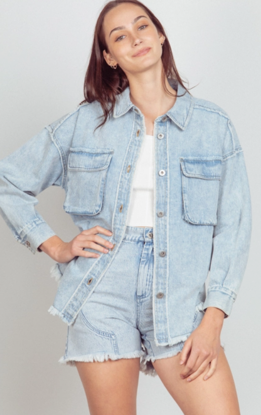 Oversized Casual Denim Shacket Jacket