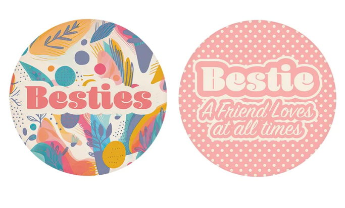 Besties Pattern and Pink Polka Dot Car Coaster