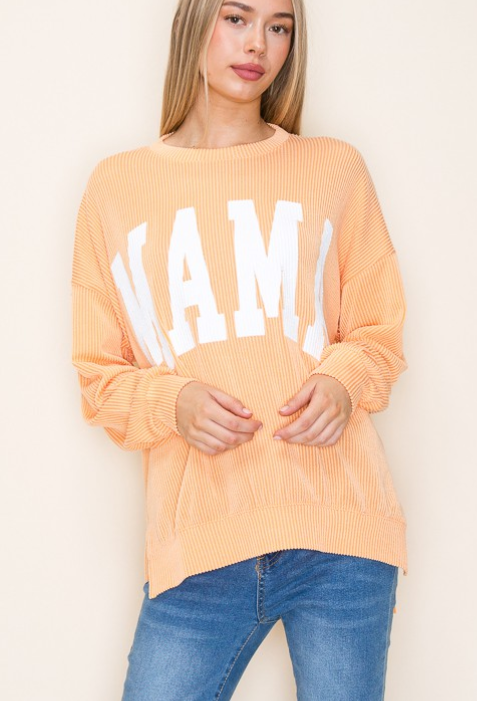 Mama Ribbed L/S Graphic Top