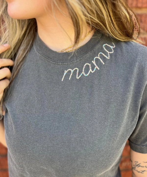 Mama Embroidery Collar Tee